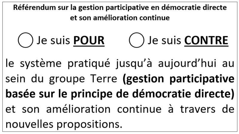 Bulletin de vote - référendum du groupe Terer